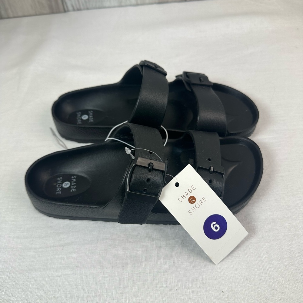 Shade & Shore Black Slide Sandals -6